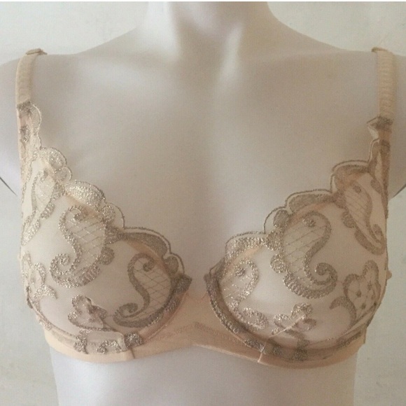 Soma | 38C Limited Edition Night Shimmer Unlined Plunge Metallic Gold Lace Bra - Picture 2 of 12